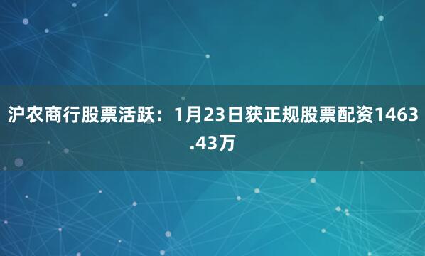 沪农商行股票活跃：1月23日获正规股票配资1463.43万