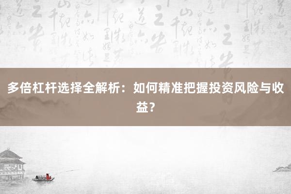 多倍杠杆选择全解析：如何精准把握投资风险与收益？