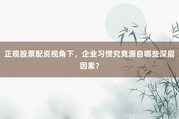 正规股票配资视角下，企业习惯究竟源自哪些深层因素？