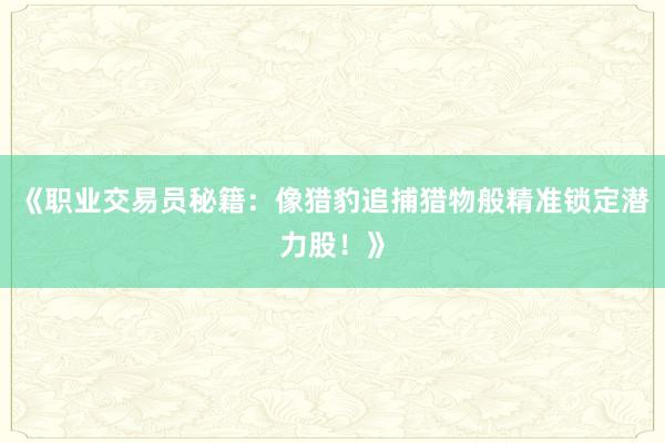 《职业交易员秘籍:像猎豹追捕猎物般精准锁定潜力股!》