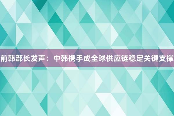 前韩部长发声：中韩携手成全球供应链稳定关键支撑
