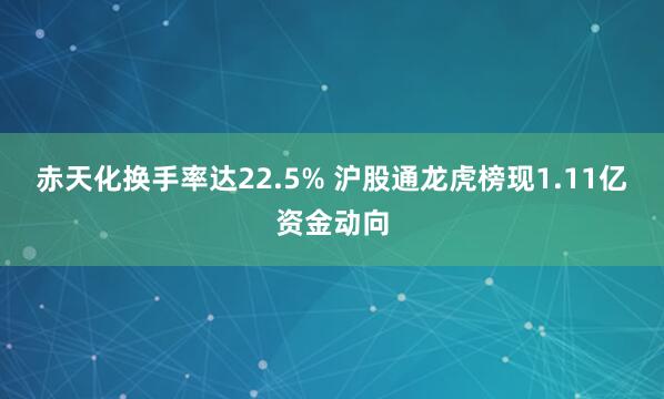 赤天化换手率达22.5% 沪股通龙虎榜现1.11亿资金动向